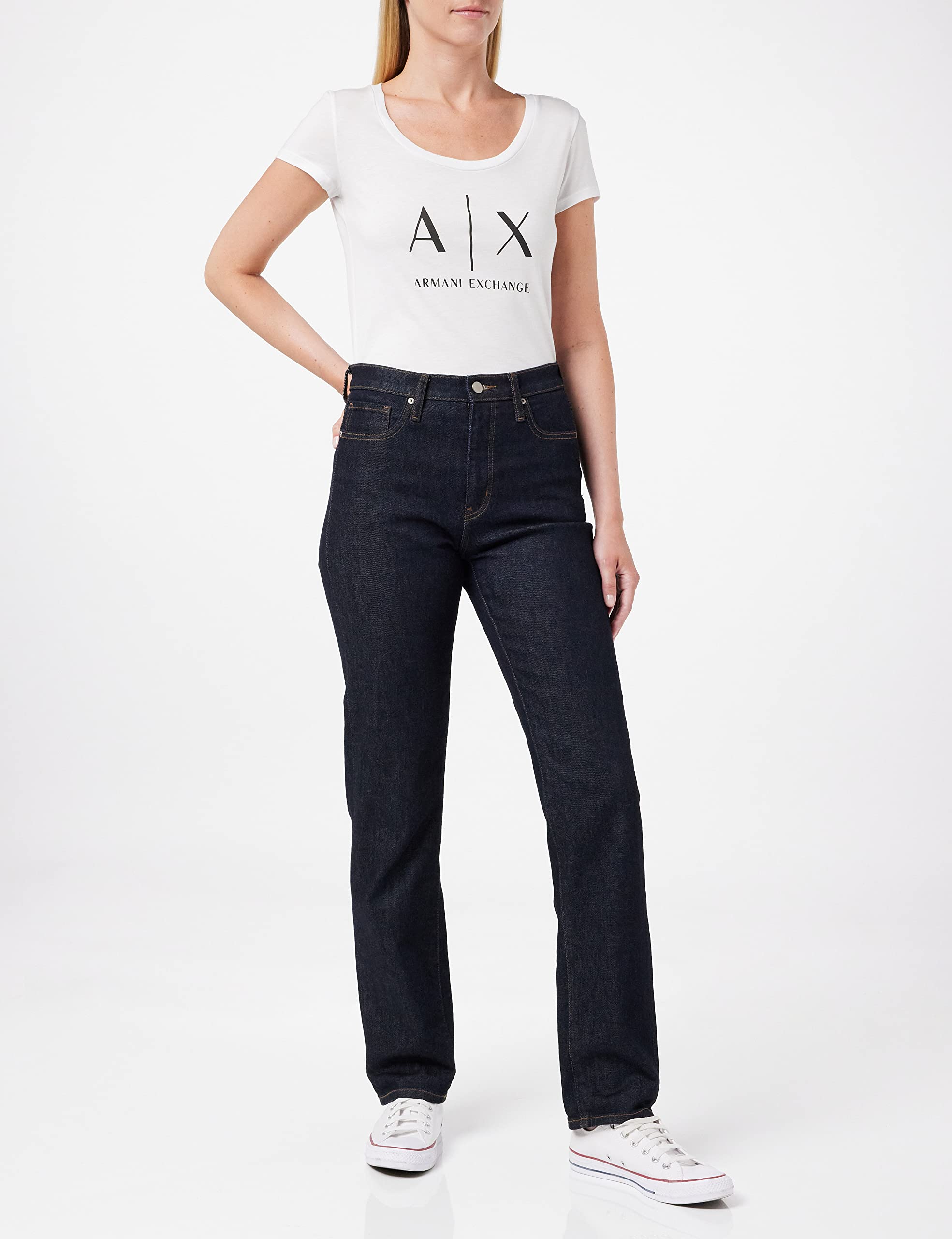 Armani Exchange Strass Logo Maglietta a Maniche Corte Donna (Pacco da 1)