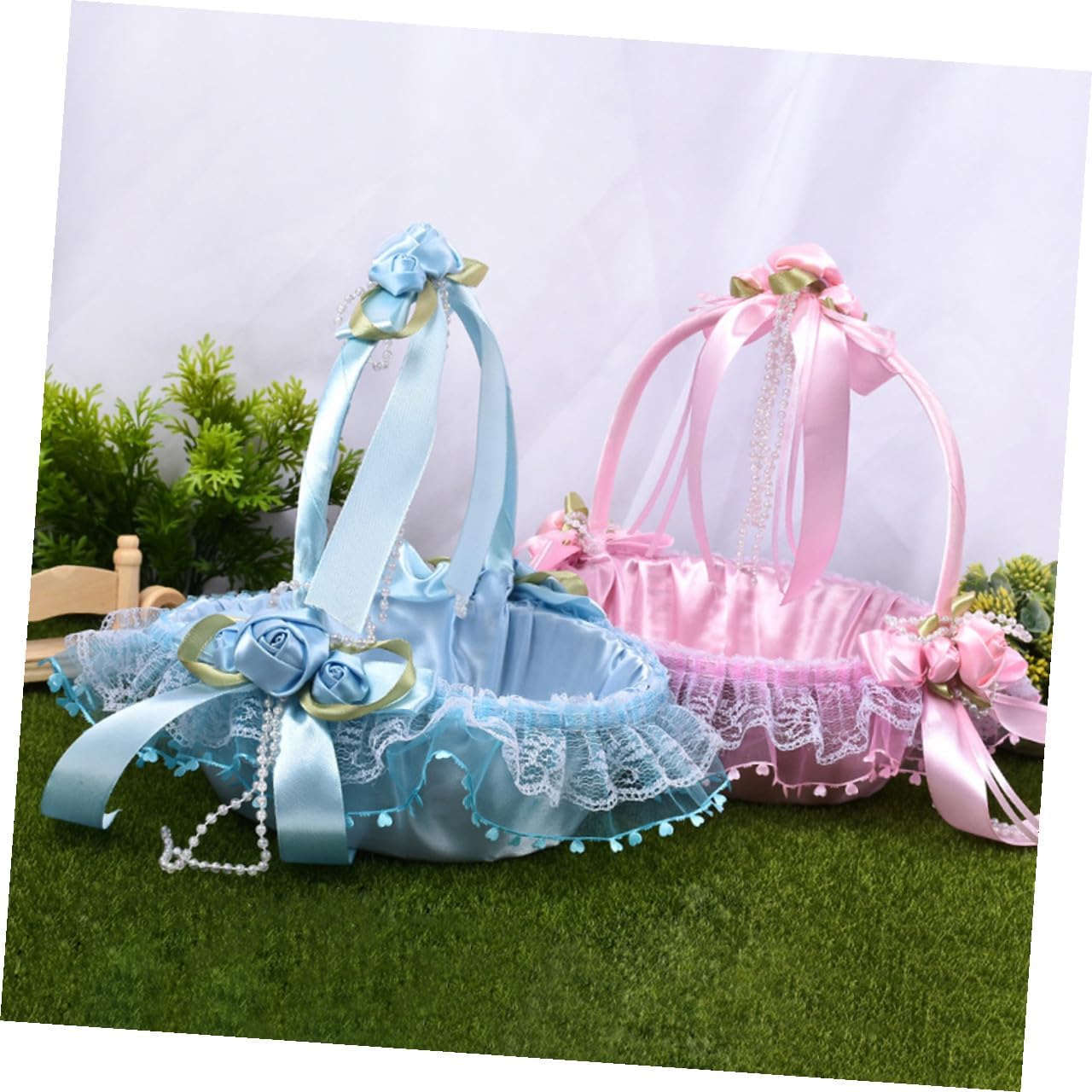 SAFIGLE Wedding Flower Basket for Flower Blue Handheld Wedding Decoration Basket Lightweight Portable Ceremony Supplies