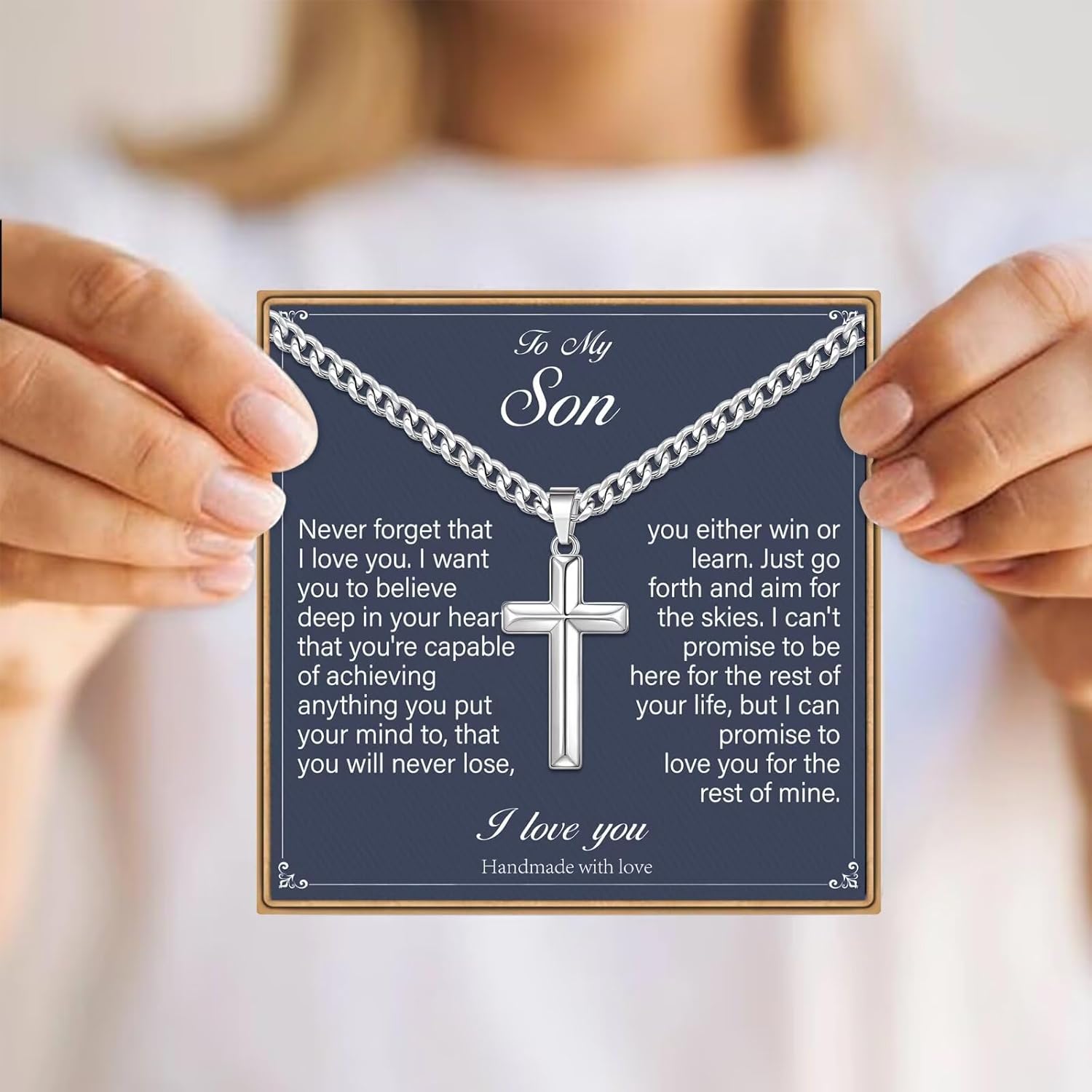 IEFLIFE Valentines Gifts for Him Men - Silver Cuban Chain Stainless Steel Cross Necklace, Valentines Gifts for Grandson Husband, Mens Teens Valentine Gift Cross Necklace Jewelry - Image 6