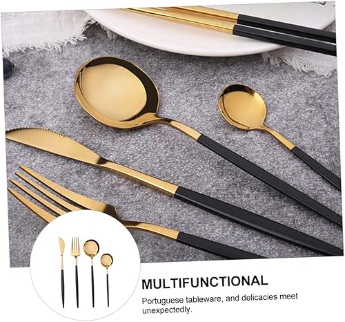Miniatura 6 de HOMSFOU 1 Unidades Cubertería Cucharas Negras Cucharas de Acero Inoxidable Juego de cubiertos de Acero Inoxidable Juego de Cubiertos de Acero