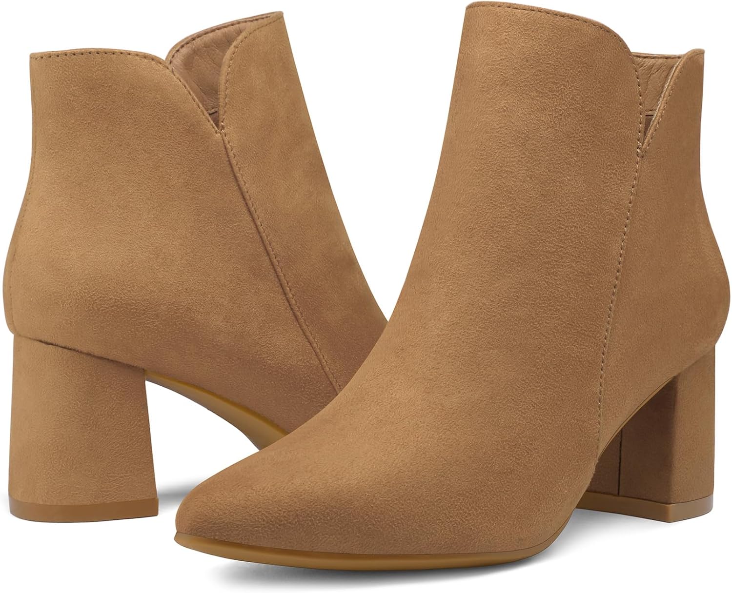 mysoft Women's Ankle Boots Chunky Block Low Heel Comfortable Pointed Toe Side V Cutout Dressy Office Booties with Zipper - Image 6