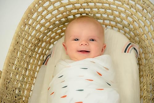 Miniatura 4 de Manta para bebé - Paquete de 2 | Juego de arcoíris bohemio + gotas de lluvia | Mezcla de algodón de muselina | Artículos esenciales para recién