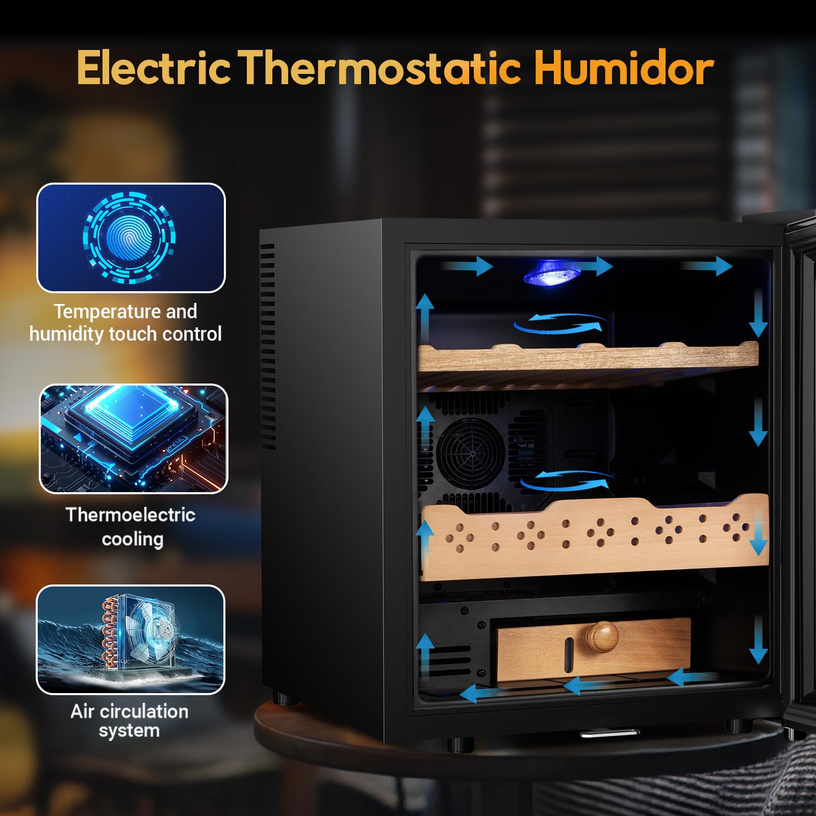 Velieta 50L Electric Humidor, 300 Counts Large Capacity,Thermostatic Electric Cooler Cabinet with Digital LED Screen, Safety Lock,Smart Humidity & Temp Control on Fridge.com