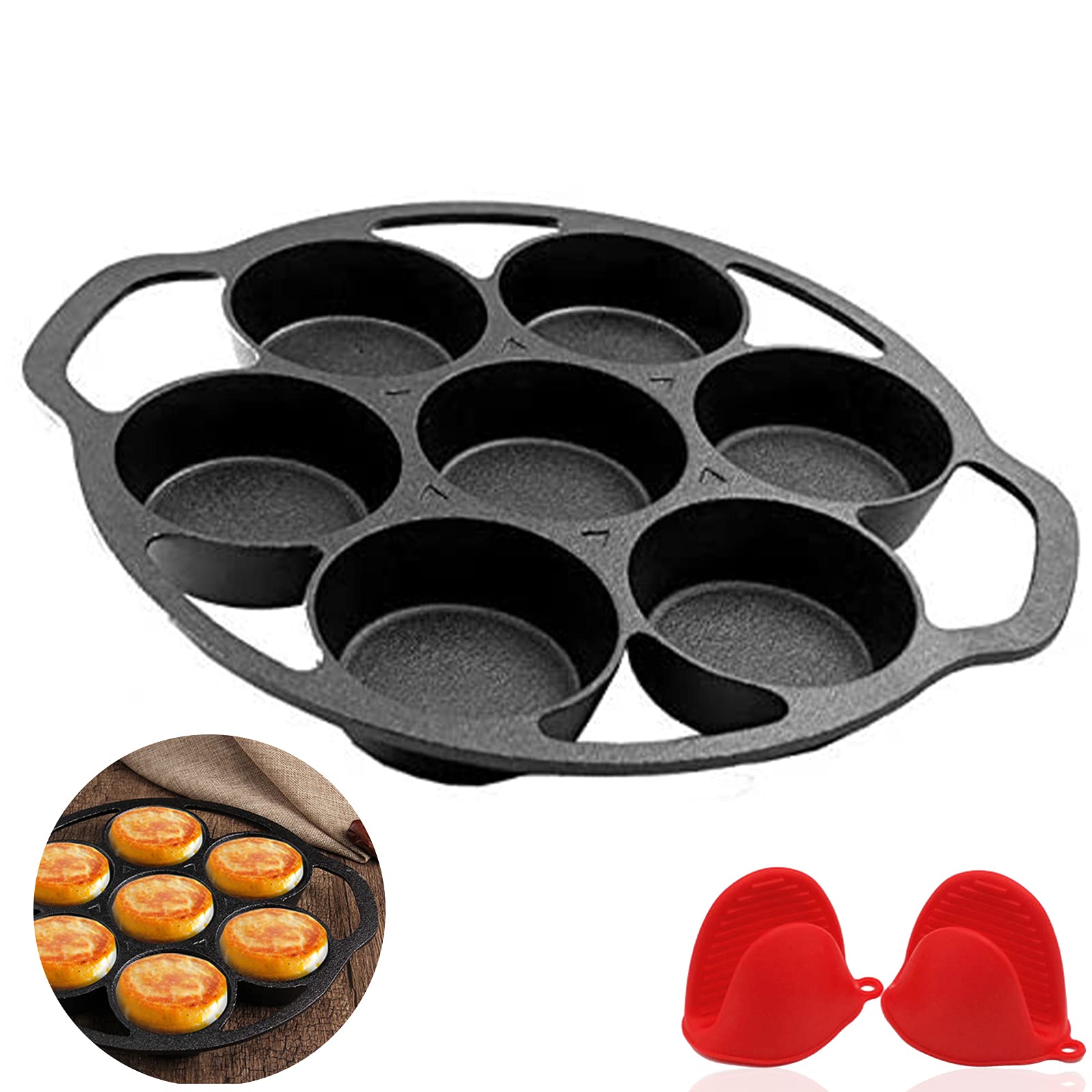 YOLOPLUS+Pre-seasoned Cast Iron Cake Pan Mini Cake Pan Cast Iron Biscuit Pan, Cast Iron Cookware for Biscuits, Muffins, and Scones