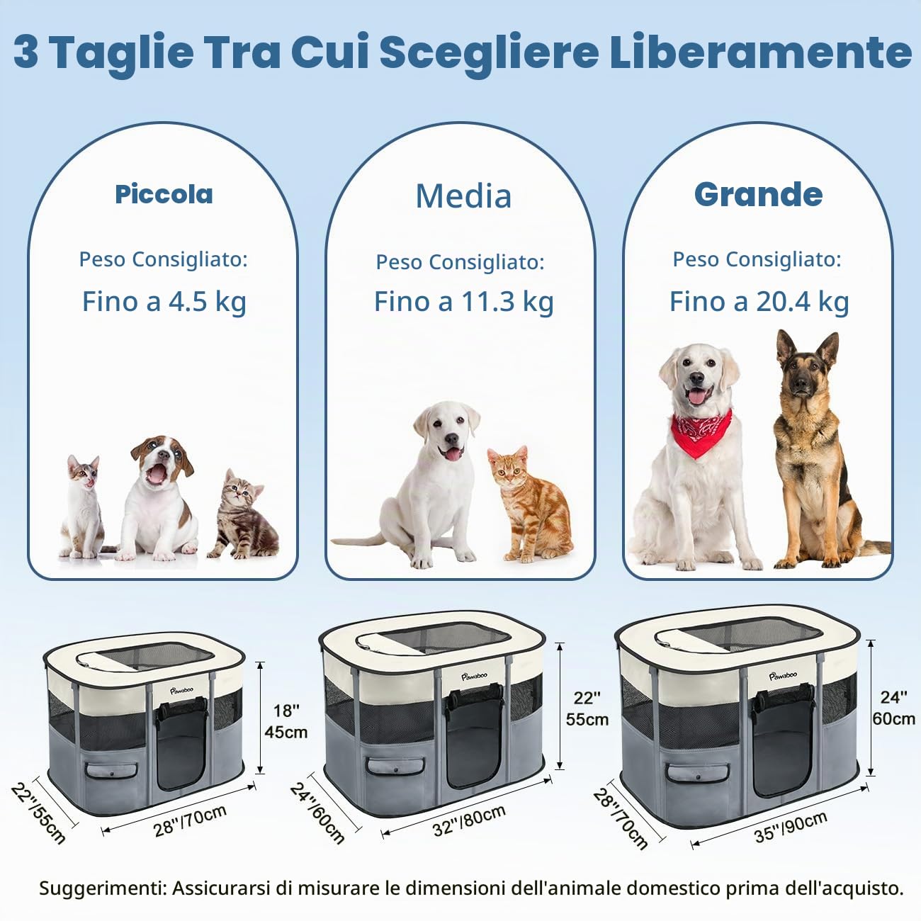 Pawaboo Recinto Portatile per Cani in Tessuto Oxford 600D, Grigio | Recinto pieghevole con finestre in rete, porte avvolgibili, borsa da trasporto e ciotola pieghevole, 89 × 71 × 61 cm(L)