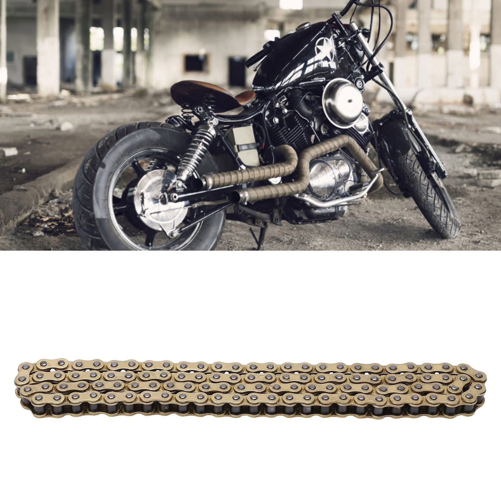 Buachois Cadena de Transmisión de Motocicleta 428, Cadena de Motocicleta de Acero Al Carbono Dorado de 104 Eslabones para Actualización de Reparación de Motocicleta ATV