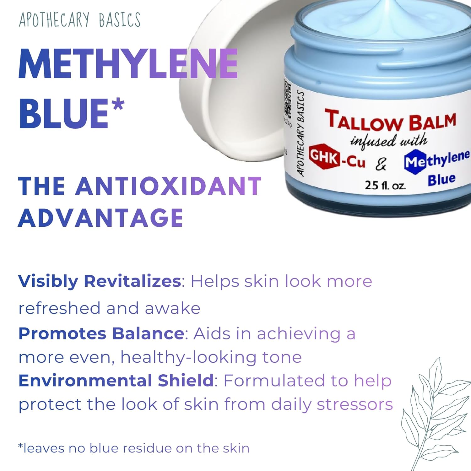 GHK-Cu Copper Peptide & Methylene Blue Infused Whipped Tallow Balm with Organic Jojoba Oil – Helps Improve Appearance of Fine Lines & Wrinkles – Grass-Fed Tallow Face & Body Moisturizer – 2.5 fl oz