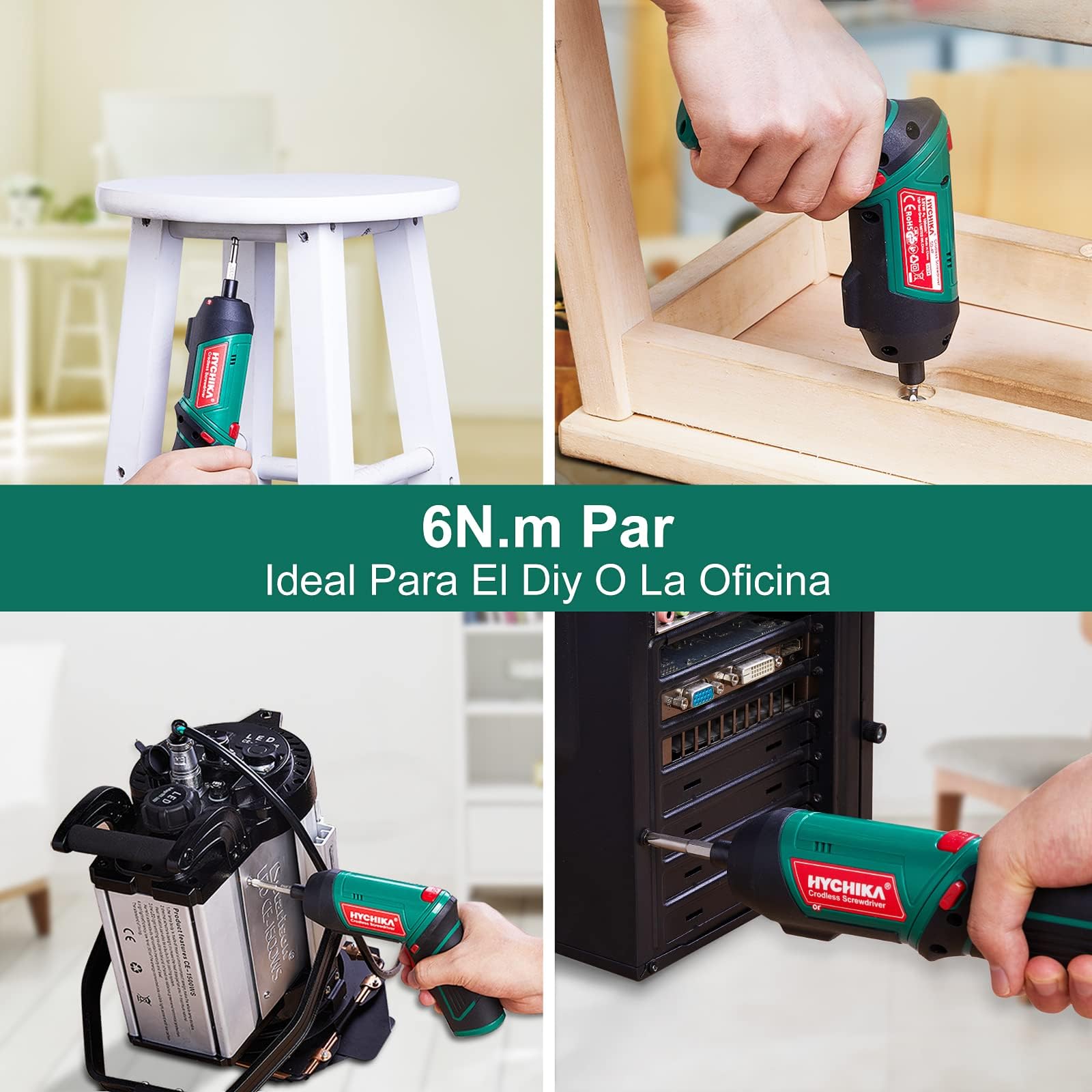 HYCHIKA Destornillador Eléctrico 6N.m, Atornillador Eléctrico Inalámbrico 3.6v Batería 2000mAh (Máximo Par 6 N.m) LED Luz, Mandril Magnétic, Cable USB, 20 Accesorios — view 7
