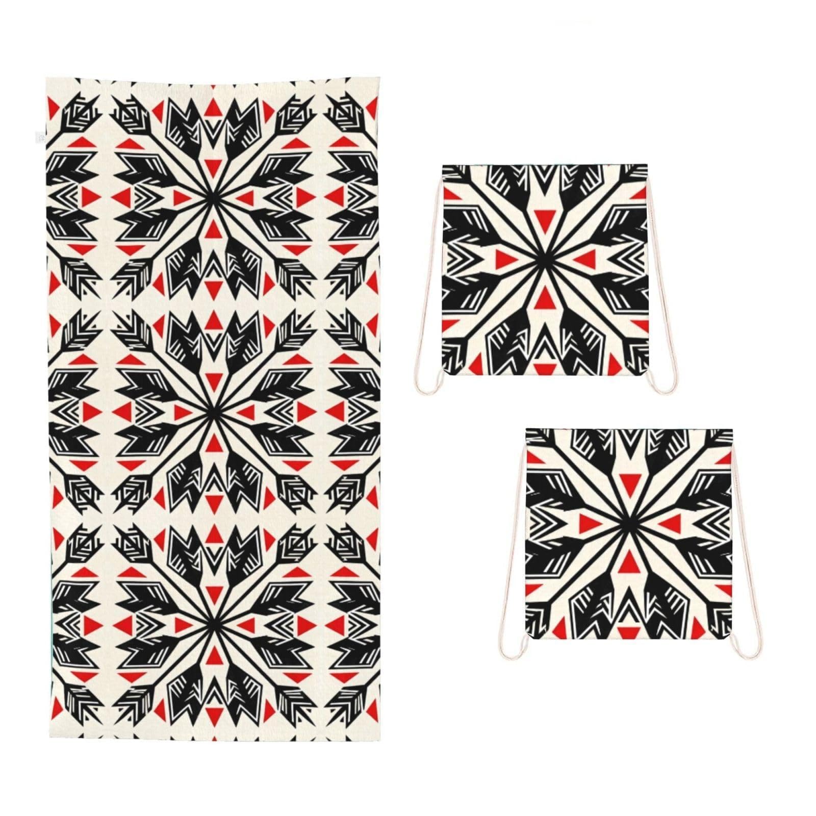 CNTDBU Arrow Tribal Black 2 in 1 Packable Towel Bag-Large Beach Towel with Stuff Sack, Super Absorbent Microfiber Travel Towel for Pool
