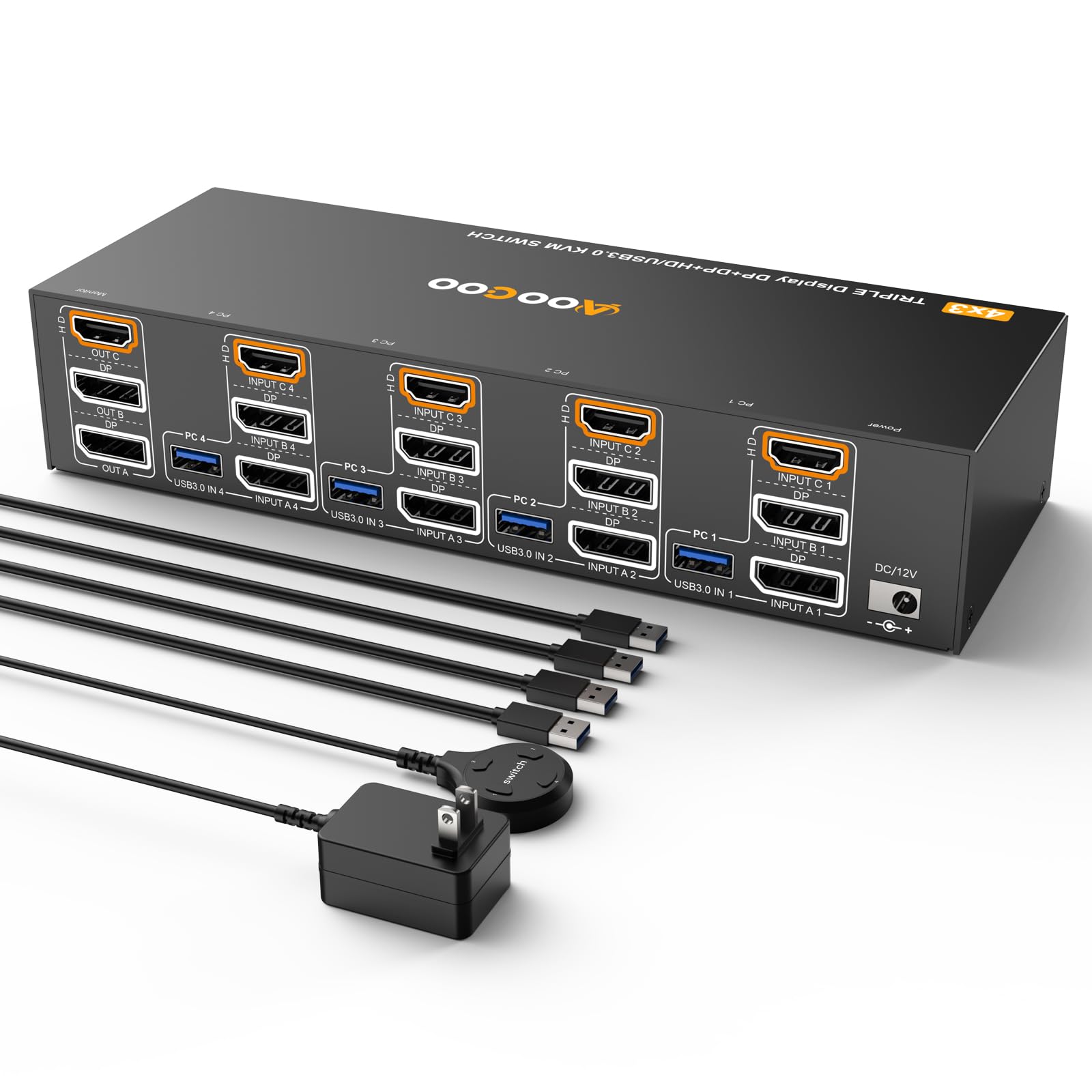 KVM Switch 3 Monitors 4 Computers 8K@60Hz,HDMI Displayport T