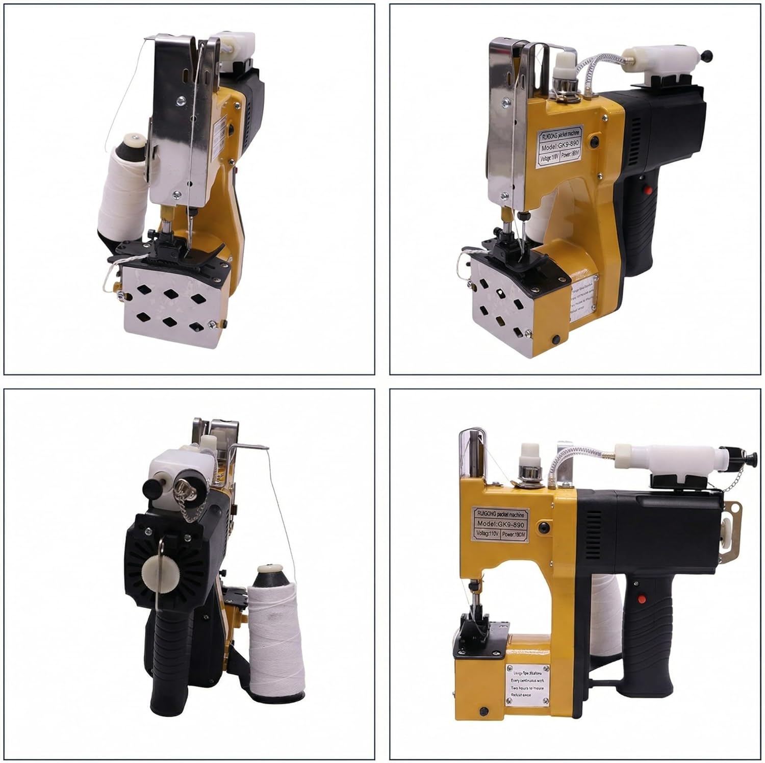 Portable Industrial Bag Sewing Machine with Oil Tank, 110V Wired 190W 15000RPM GK9 Electric Bag Closing Sealing Handheld Stitcher for Woven Bags, Non-Woven Fabrics, Leather Bags, Sandbags