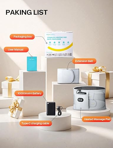 Miniatura 7 de ALLJOY Almohadilla térmica inalámbrica de 67 pulgadas para aliviar el dolor de espalda, HSA elegible por la FSA, masajeador de espalda baja de 10000