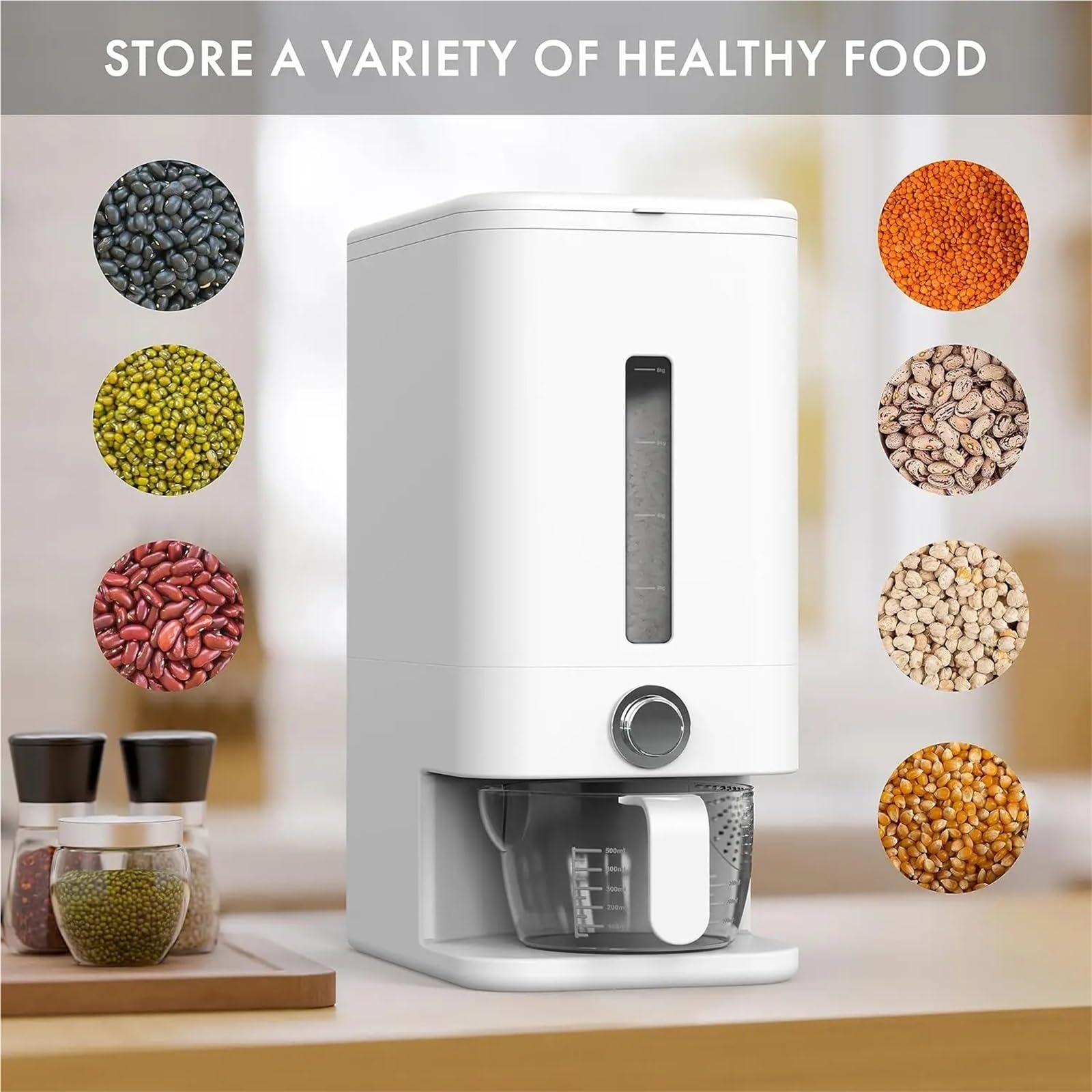 Contenitori for la conservazione dei cereali Dispenser Contenitore for riso for con contenitore for misurino dosatore facile da usare Per Cereali