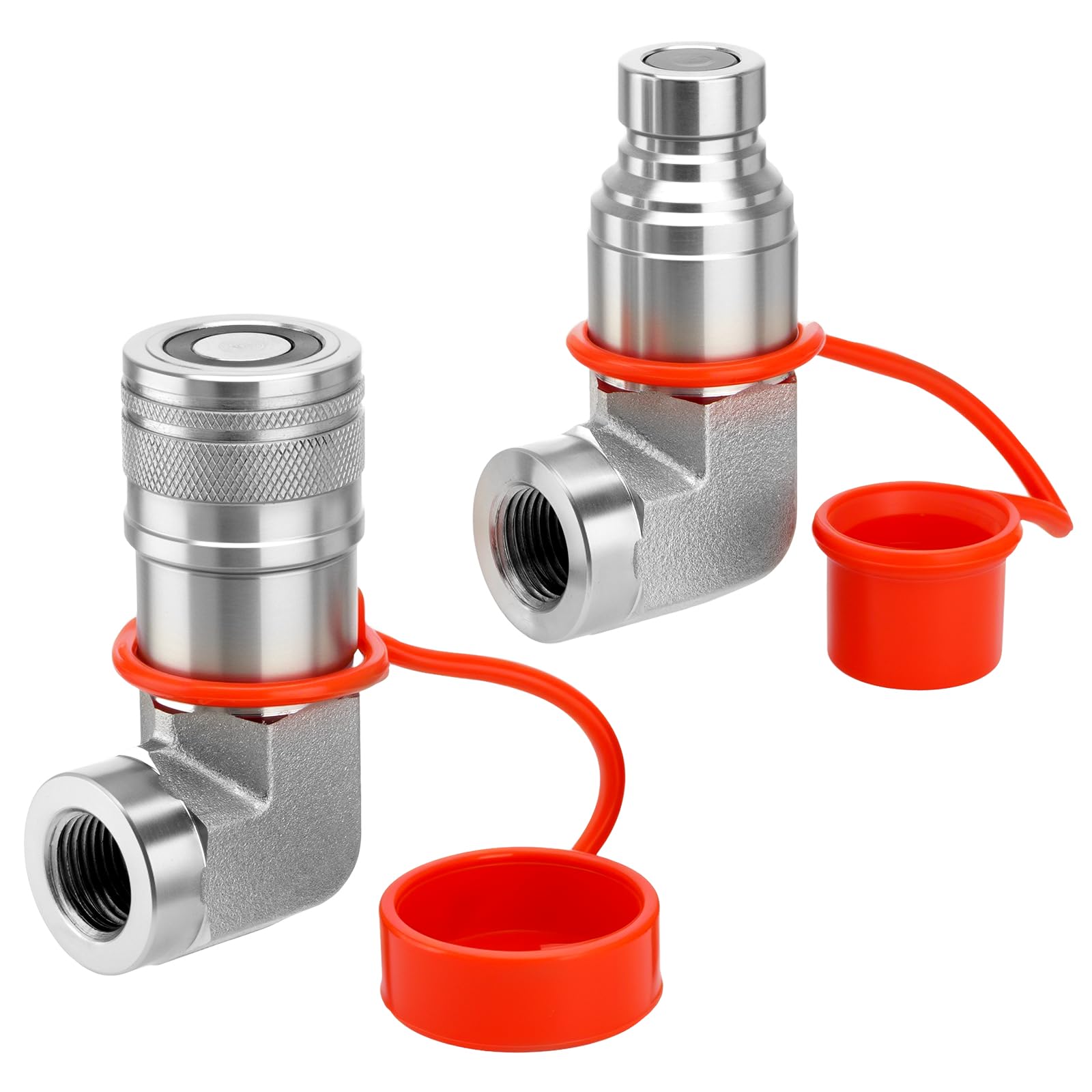 Metlead 90 Degree Elbow 1/2" Flat Face Skid Steer Hydraulic Quick Connect Coupler Fittings, 1/2" Body Size x 1/2″ NPT Male Thread Coupling with Dust