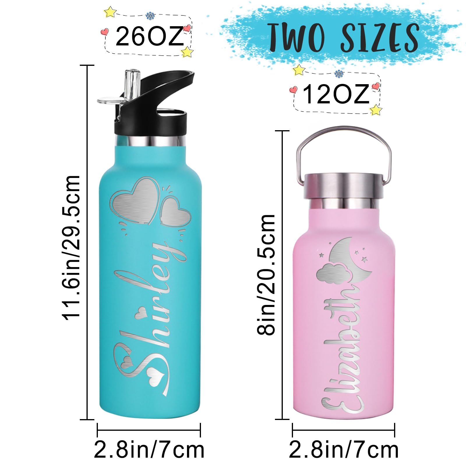 Yananka Personalized Insulated Water Bottle - Stainless Steel, Custom Name Engraving, 24oz/32oz/40oz
