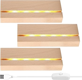 4Stück Holz LED Lichtsockel, USB Led Leuchtsockel für Acrylglas Warme