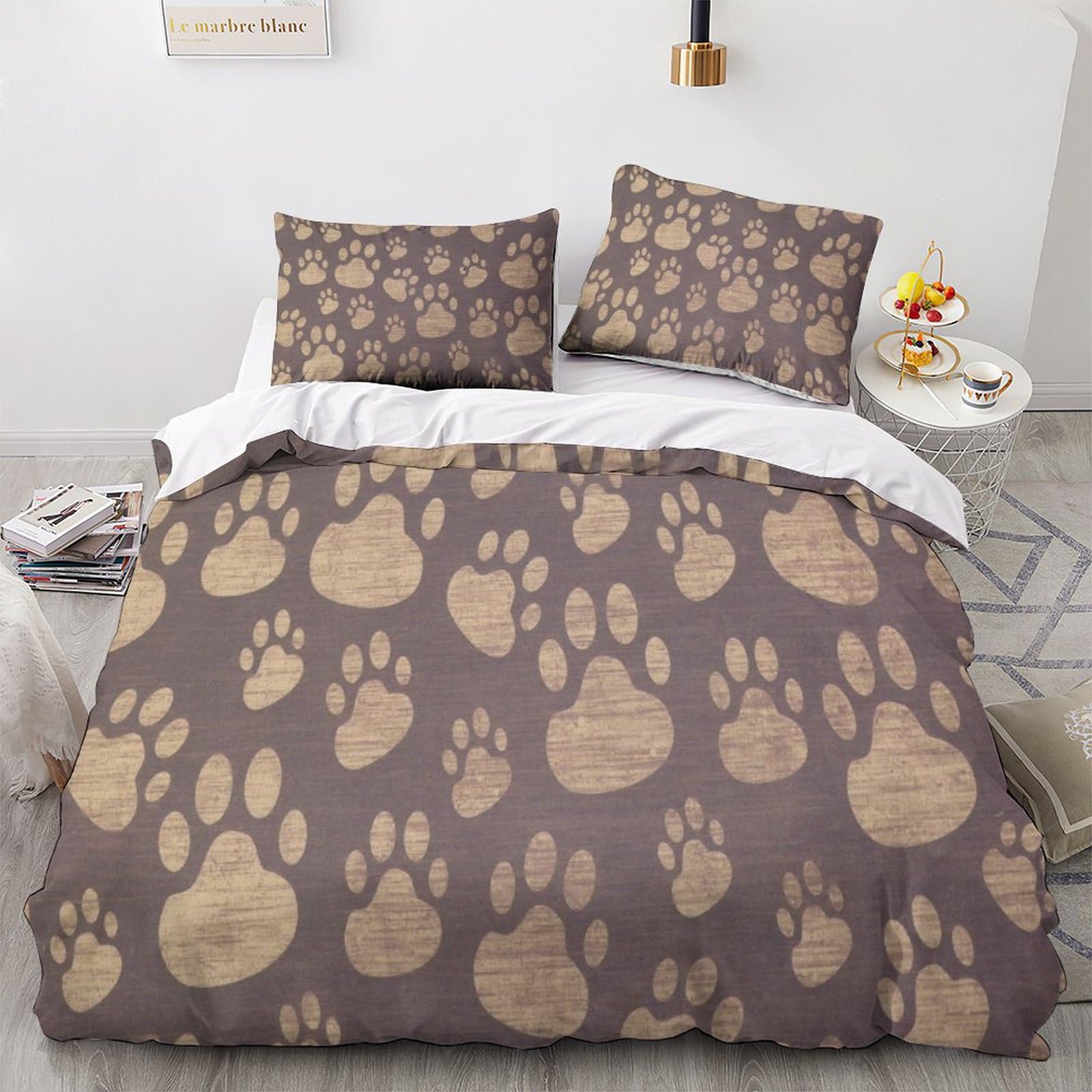 Linge de lit King 220x240cm avec mignon motif Empreintes de Pas pour garçons et filles