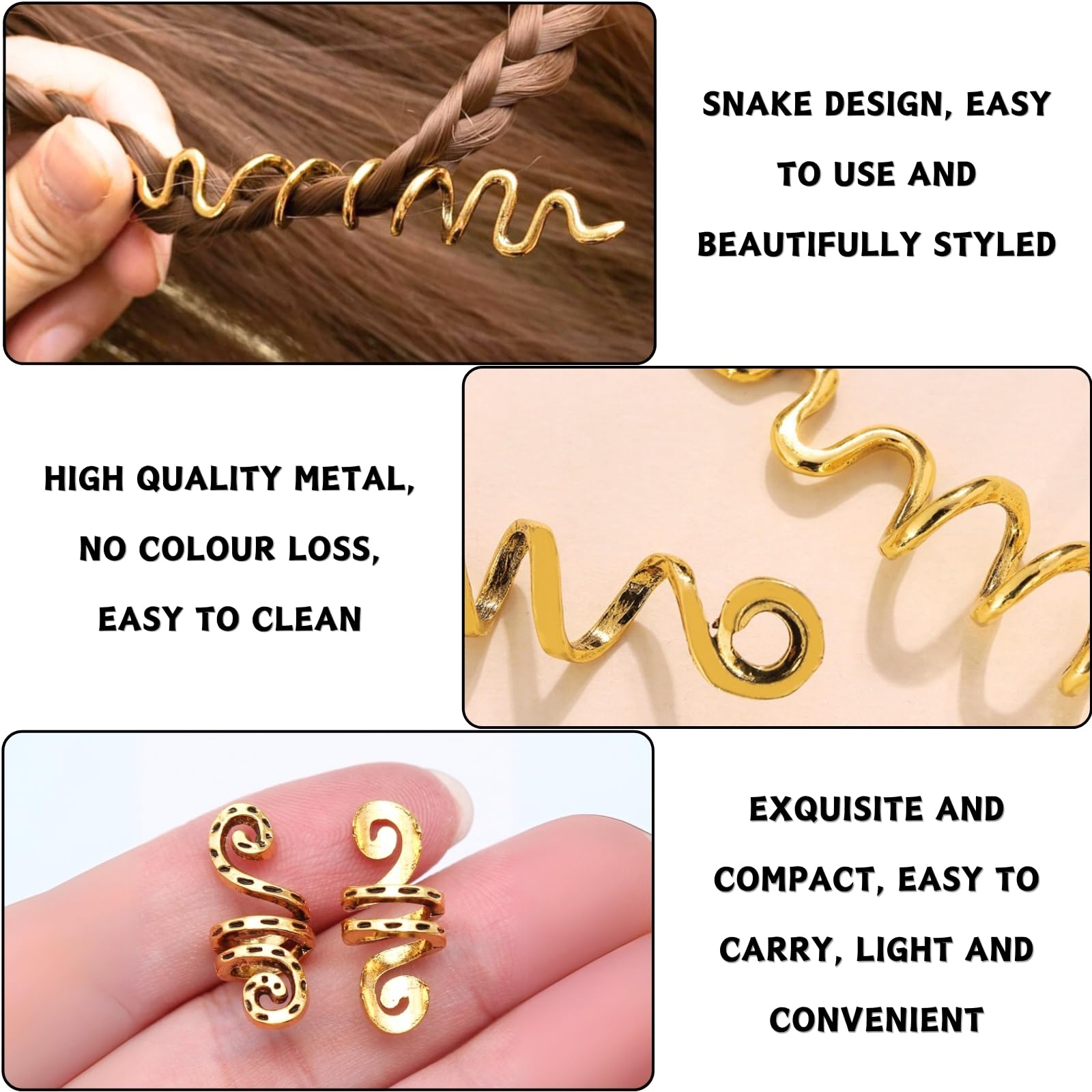 LUFFLOK 31 Pieces Gold Hair Locs, Adjustable Hair Rings and Charms for Dreadlocks Braids Metal Hair Clips - Image 3