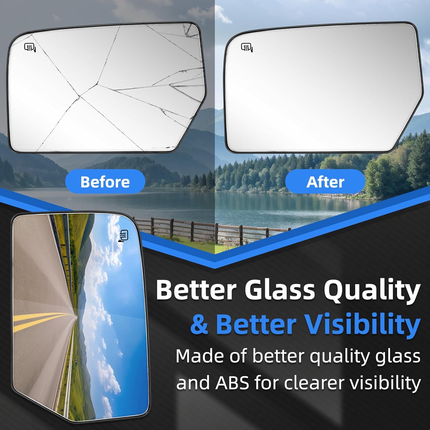 Driver Side Mirror Replacement for Ford Expedition 2007 2008 2009 2010 2011, for Lincoln Navigator 2007 2008 2009 2010 2011 - Left Side Mirror Glass, Power Heated Rear View Mirrors