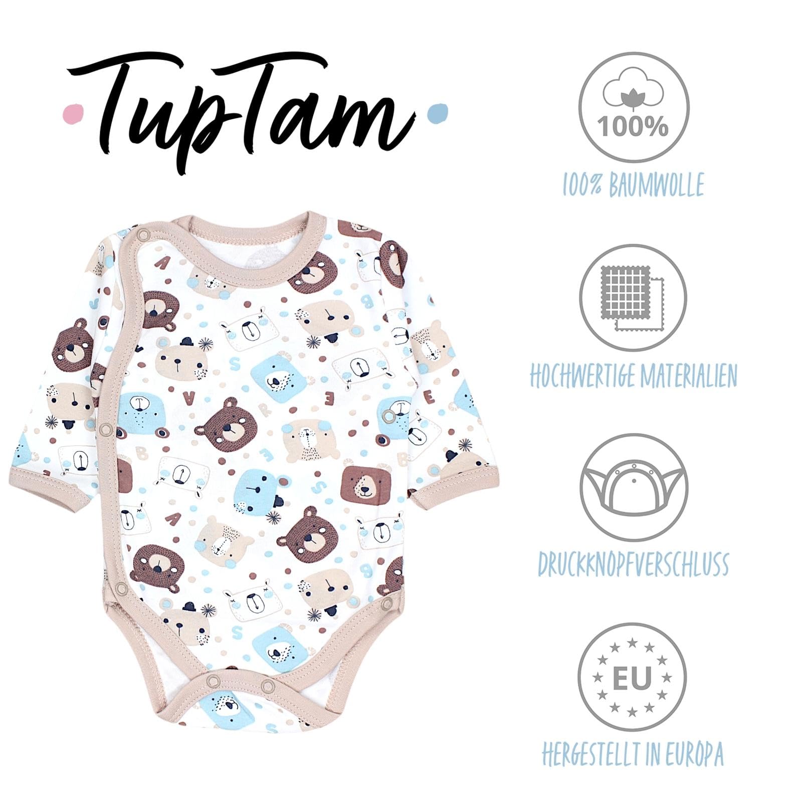 TupTam Body Bébé 5 Pièces – Body Bébé Garçon et Fille Manches Longues, Coton Doux avec Fermeture Latérale