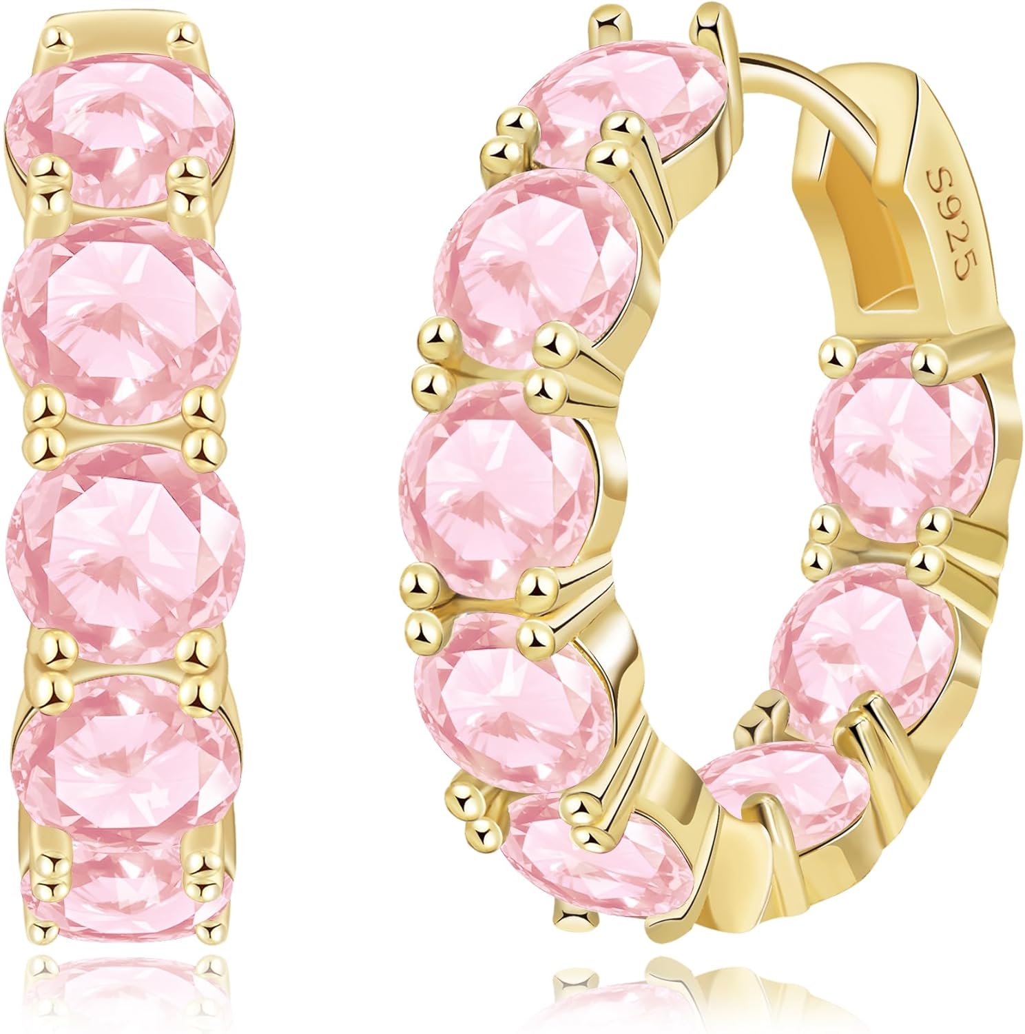 14K Gold Plated Hoop Earrings for Women,Silver Huggie Earrings for Women Cubic Zirconia Small Earring CZ Inside-Outside Hoop Earrings Clear,Hot Pink,Black,Red,Green,Multicolored Earrings