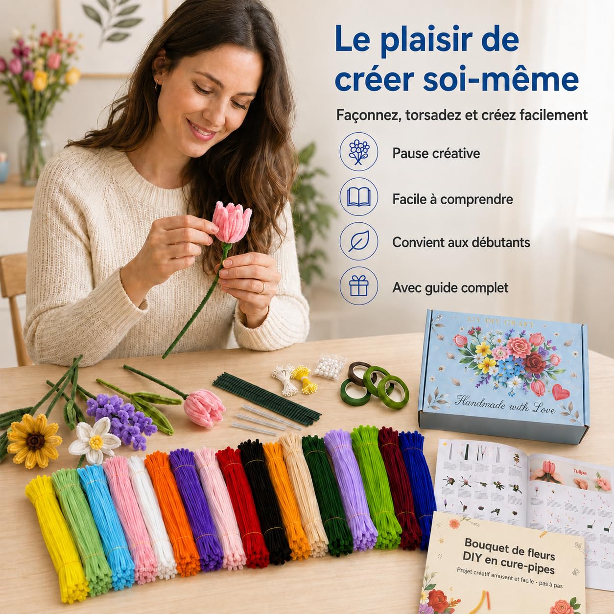 ELESKY Kit Fleurs en Fil Chenille 1000 Pièces, Cure-Pipes DIY
