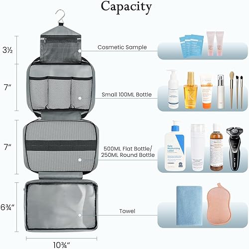 Miniatura 10 de Neceser colgante  Neceser de viaje compacto para hombres y mujeres bolsa de higiene plegable para hombre con 4 compartimentos bolsa de baño de viaje