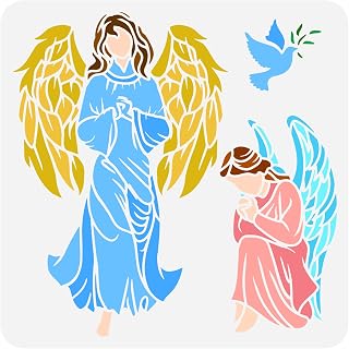 FINGERINSPIRE Angel Statue Painting Stencil - 11.8x11.8 inch Plastic Angel Wings Drawing Template for Wall & Furniture DIY Home Decor