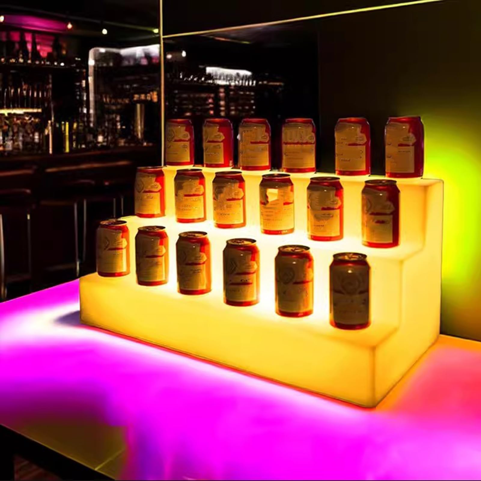 Scaffale per Bottiglie da Liquore LED | Supporto per Bottiglie da Bar Illuminato a 3 Livelli | Espositore Illuminato per Bar Domestico/Commerciale | Ripiani in Acrilico con Luci