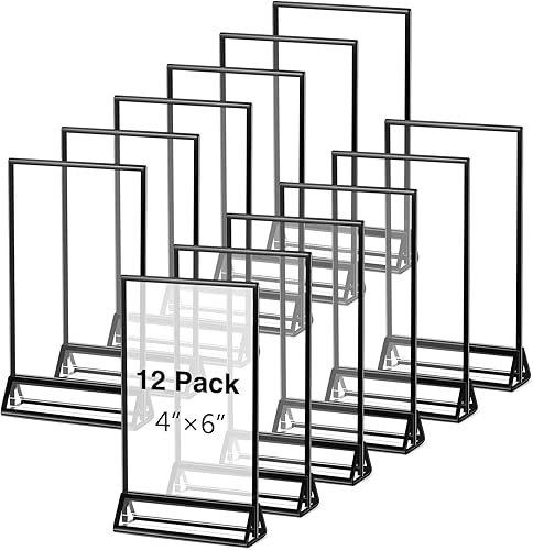 Paquete de 12 marcos de acrílico transparente para mesa de boda, soporte de acrílico con soporte vertical y bordes para fotos, números de mesa de