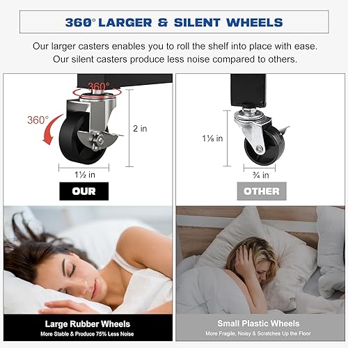 Miniatura 5 de Estante de almacenamiento plegable de 3 niveles con ruedas, estante plegable de metal, carrito rodante para libros, estantes de almacenamiento de