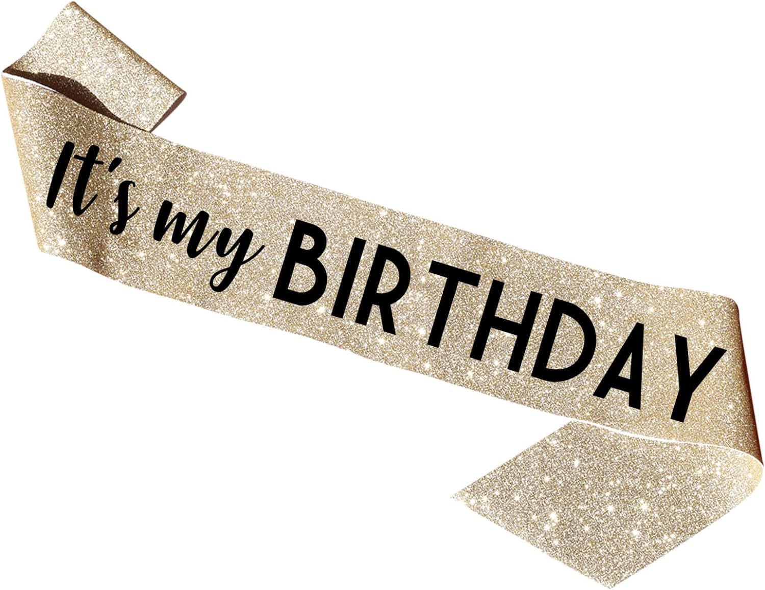 Birthday Sash - "It's My Birthday" Sash - Birthday Decorations for Women, Birthday Girl, Birthday Accessories - Birthday Decorations, Its My Birthday Sash for Women Girls Men Boys MS4U (Gold)