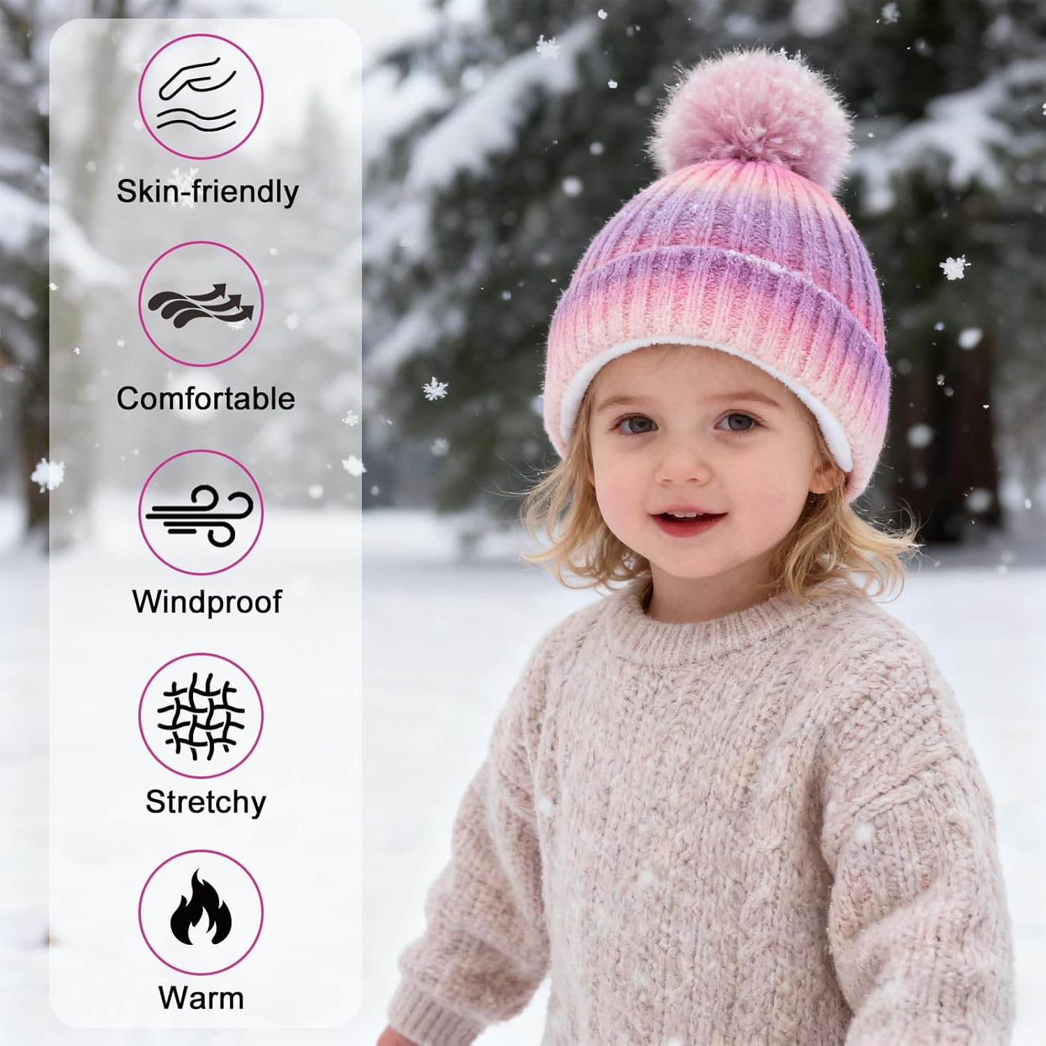 ZGDG Girls Boys Winter Beanie Hat with Pompom, Toddler Knitted Hat for Kids, Children Warm Colorful Cap 3-8 Years - Image 7