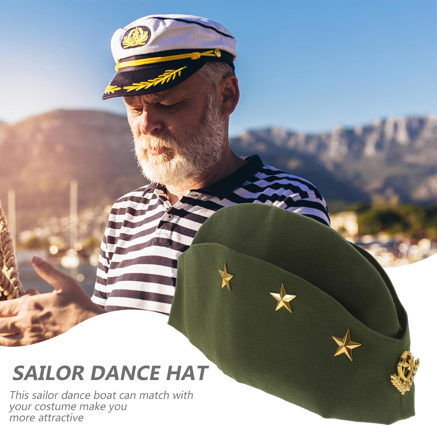Sewroro Sailor Dance Hat, Square Dance Performance Canvas Berets Cap, Army Green, 11.02 x 5.51 x 0.39 Inch