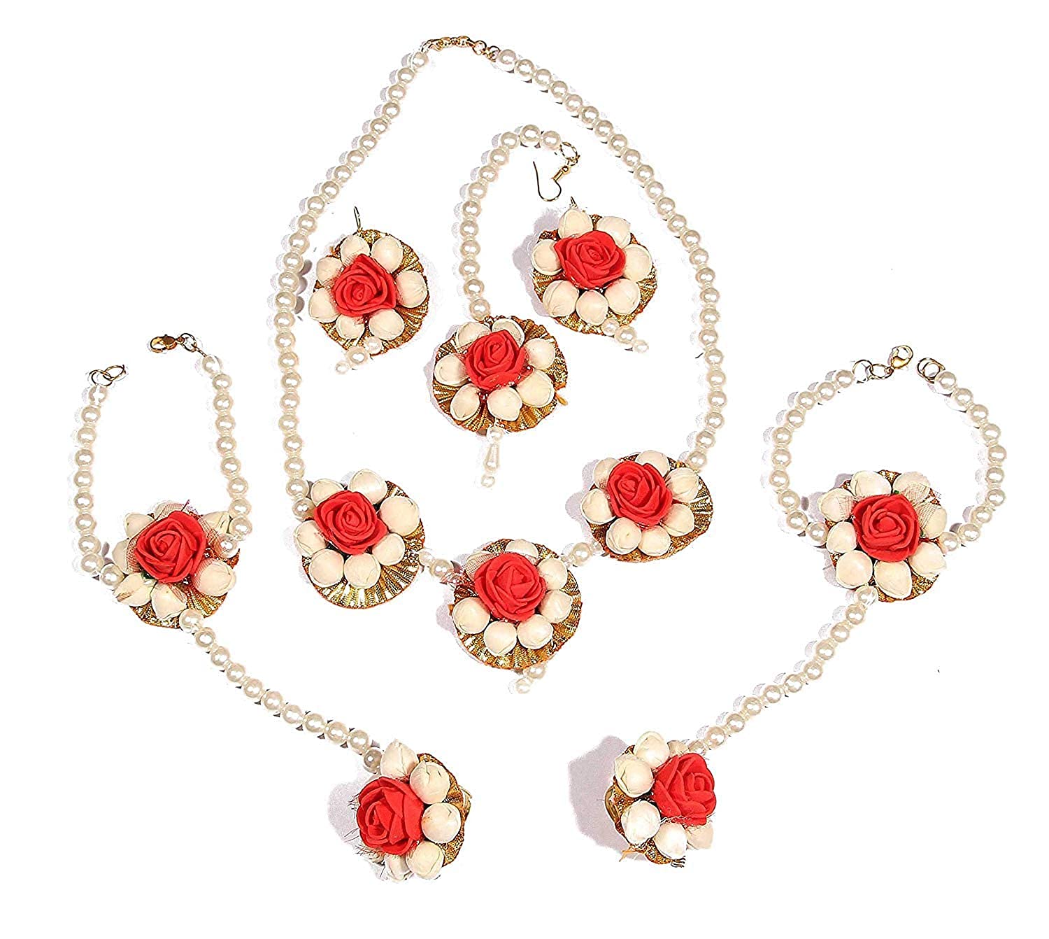 IJYA Sihan Handicrafts Red Mogra Flower Jewellery 6 Pc Set For Haldi Baby Shower Mehndi Godbharai Sangeet Set For Women Girls Bride (B09NCD93KH) Amazon Price History, Amazon Price Tracker