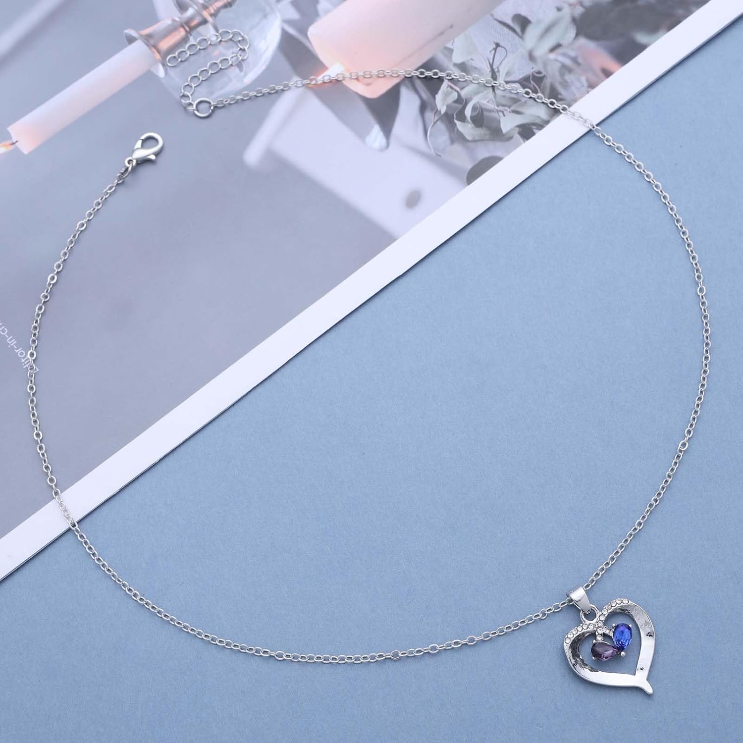 Boho Silver Crystal Heart Necklace Hollow Heart Pendant Necklace Two Tone Rhinestone Heart Necklace Minimalist Cz Open Heart Necklace Jewelry for Women - Image 3