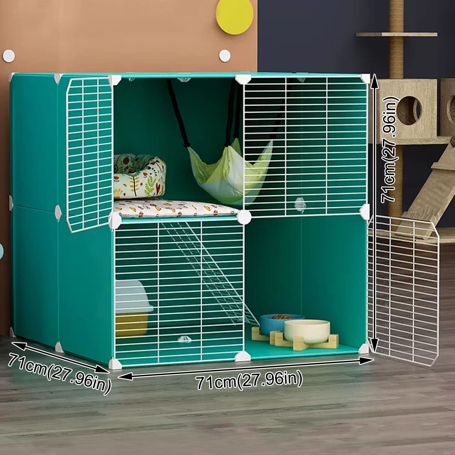Gabbia per Gatti Piccola, Casse per Gatti da Interno, Box per Gatti Fai da Te, Box per Animali Domestici, Box per Gatti per Animali, Rete crittografata, con Nido per Gatti + Amaca + Lettiera per Gat