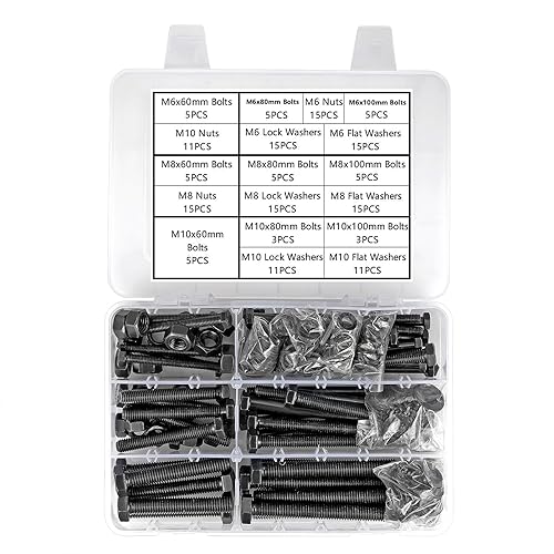 Juego surtido de 164 tuercas y pernos M6M8M10, tornillos de cabeza hexagonal de acero de aleación de grado 8.8, incluye arandelas planas y de