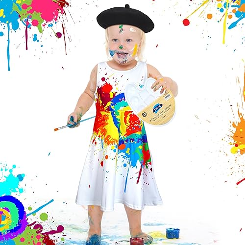 Miniatura 5 de 9 piezas de accesorios de disfraz de artista para niña, pintor, vestidos sin mangas, boina, bandejas de pintura para Halloween, día de la carrera