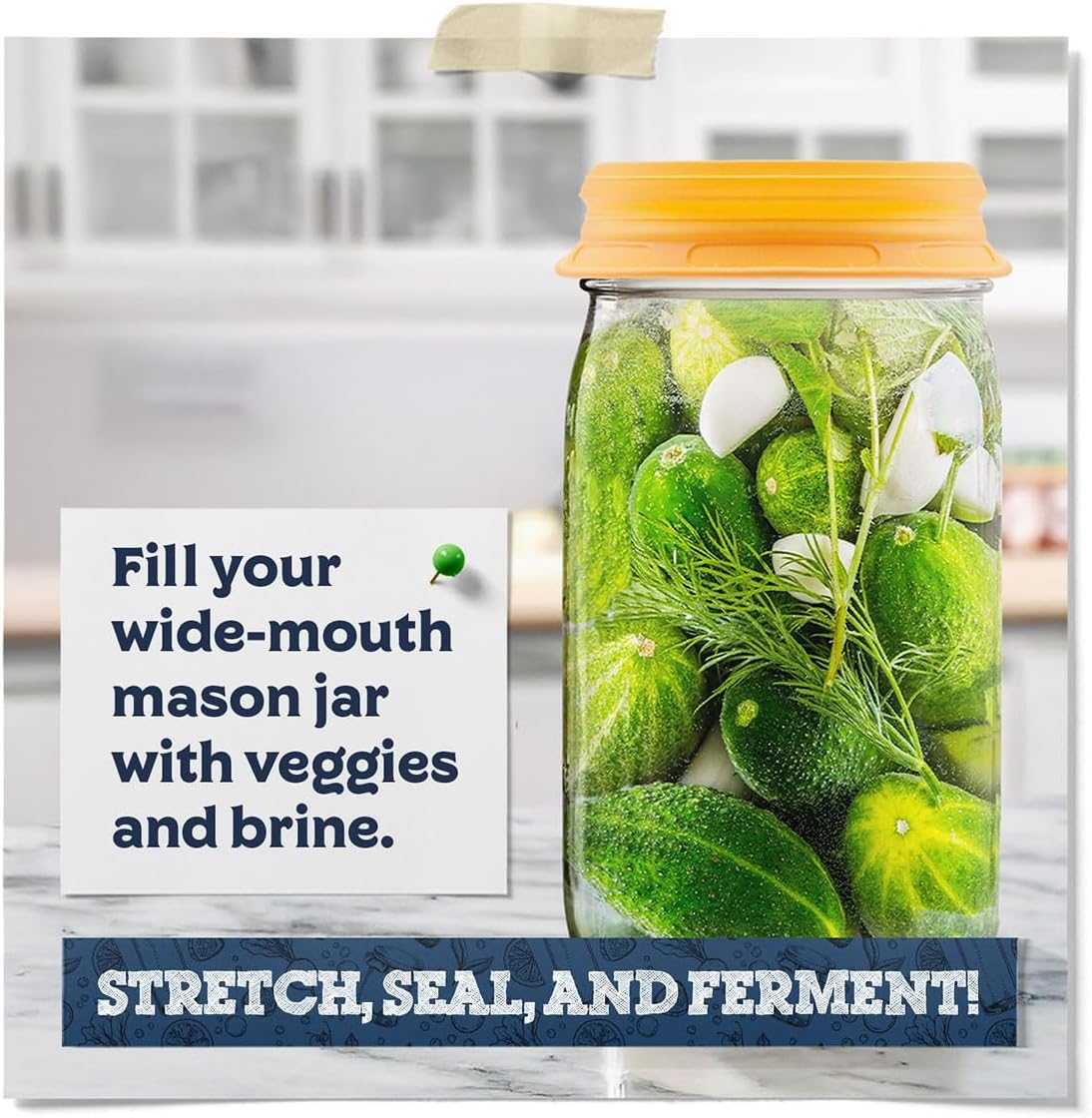 Fermentaholics Silicone Fermentation Stretch Lids - Waterless One Way Airlock Cap Fits All Wide Mouth Mason Jars - PATENTED Design - With One Lid Turn Any Mason Jar into a Vegetable Fermenter (2)