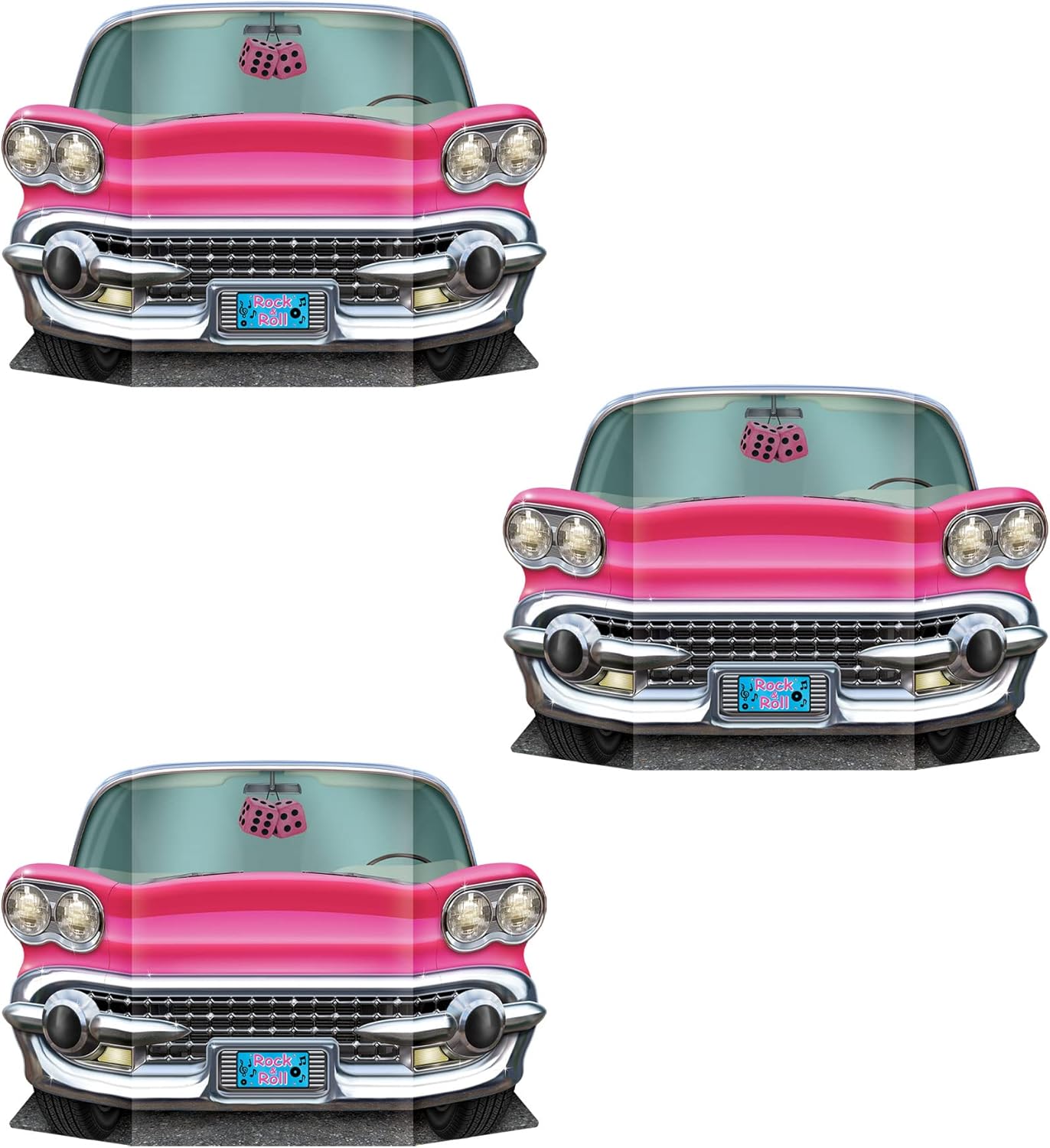 Beistle 3 Piece Rock n Roll Pink Convertible Photo Booth Props for Retro 50's Theme Party Decorations, 25" x 36.5"