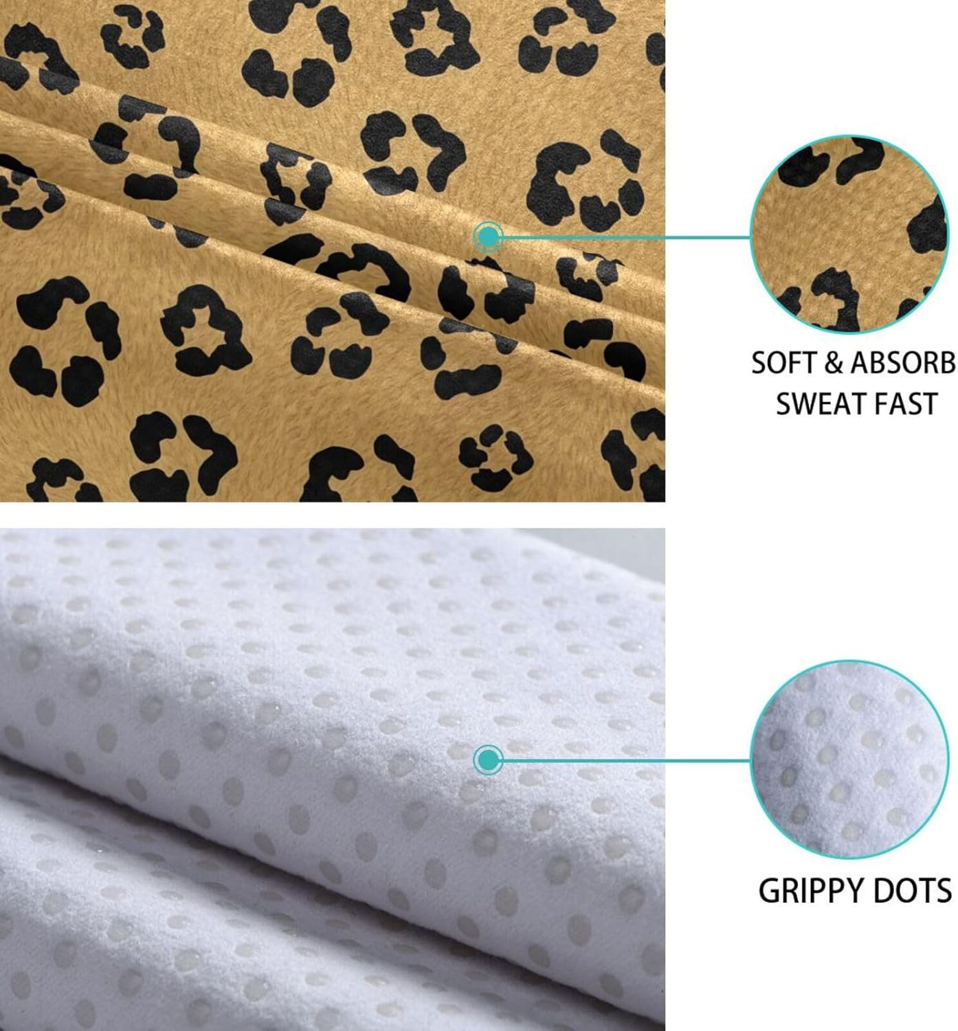 Yoga Mat Towel Leopard Non-Slip Yoga Towel with Silicone Grip，73x27 Inch Soft Fabric & High Absorbent for Pilates, Fitness Exercise