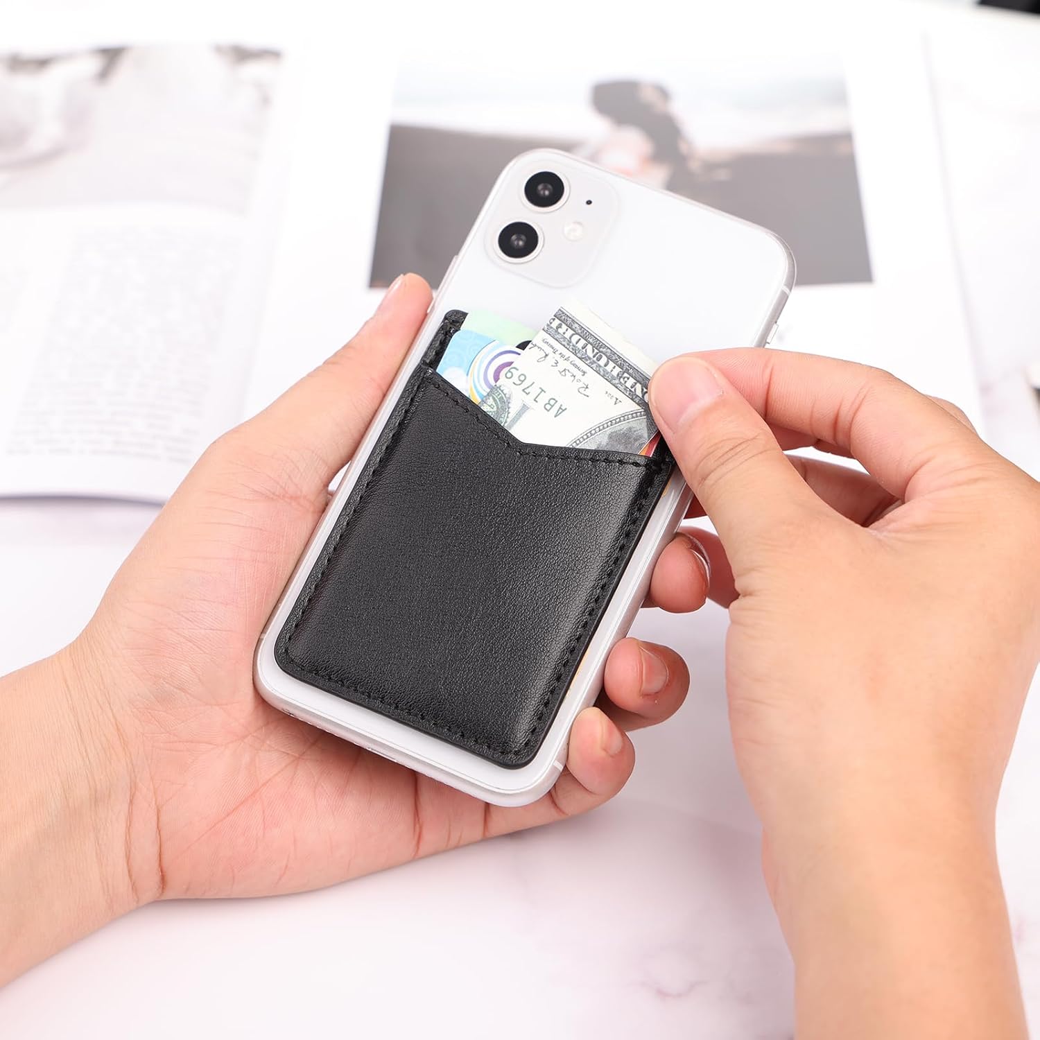 2Pack Phone Wallet,Leather Phone Card Holder Adhesive Stick On Credit Card Pocket for Back of Phone Case iPhone and Android-Black - Image 7