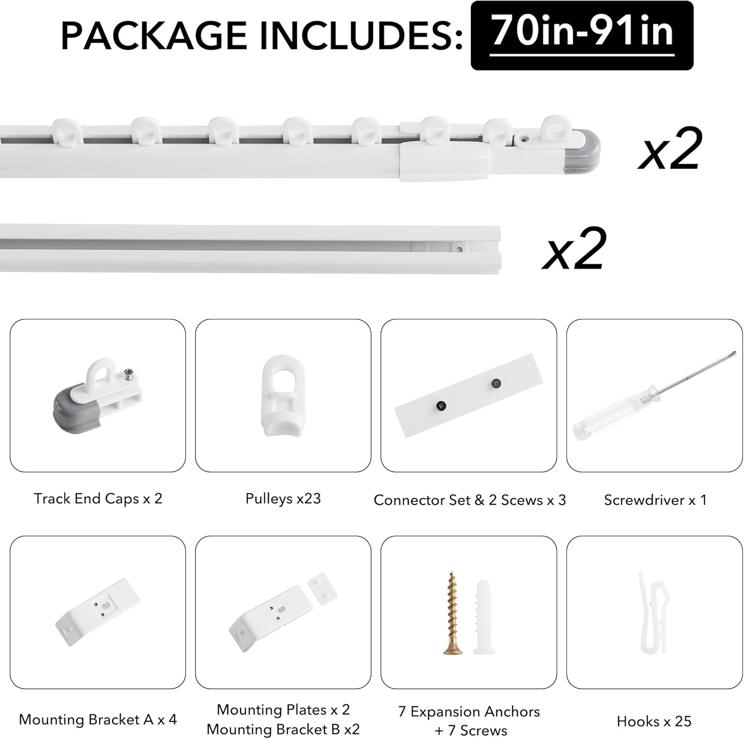 RYB HOME Ceiling Curtain Track Retractable Slider Curtain Track System Heavy Duty Easy Install for Living Room Divider Hospital Bedroom Sliding Glass Door, Matte White, 5.8-7.6 FT, 1 Set
