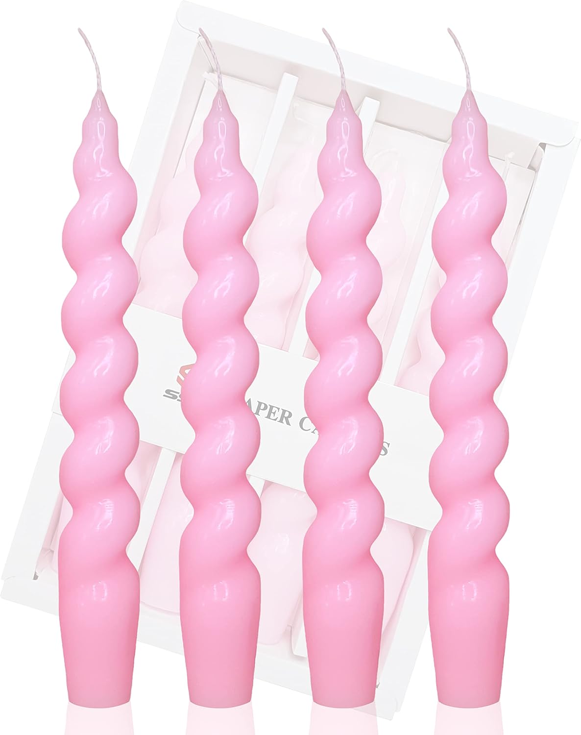 Spiral Taper Candles Stick Pink Twisted Candles H 7.5inch Wax Unscented Pink Dinner Candle Dripless for Home Decor, Relaxation & All Occasions