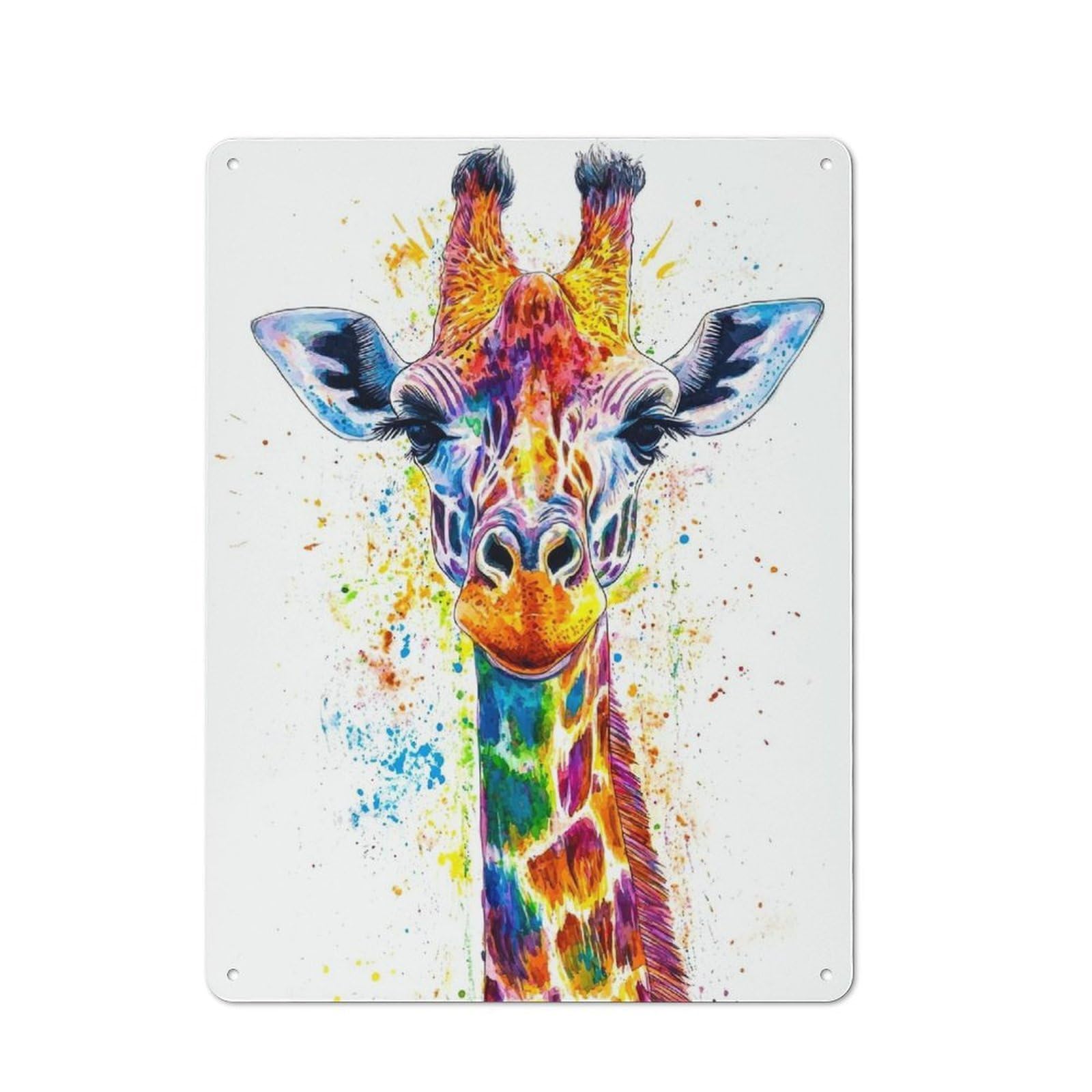 Junmoney Style-19 Colorful Giraffe Portrait(3) Classic Metal Wall Decor 40X30cm, Metal Wall Plaque For Hobby Room, Office, Lounge Or Living Room