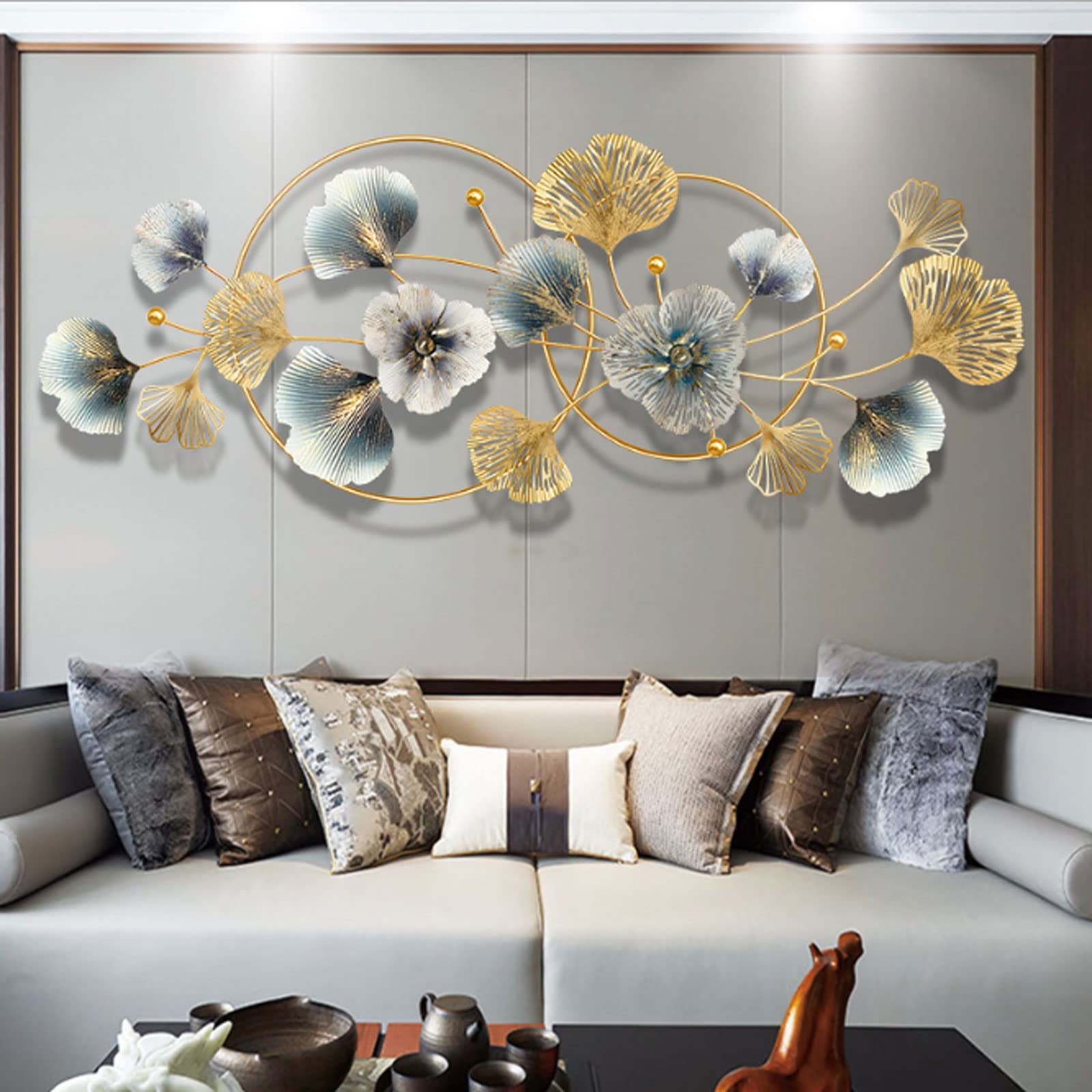 QW Modernes Ginkgo Wanddeko Metall, 3D Hängende Skulptur Dekorationen Für Home Office Wohnzimmer Schlafzimmer,Small