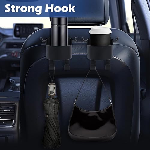 Miniatura 5 de Paquete de 6 ganchos multifuncionales para respaldo de asiento de automóvil, gancho para reposacabezas 3 en 1 con soporte para tazas pequeño y