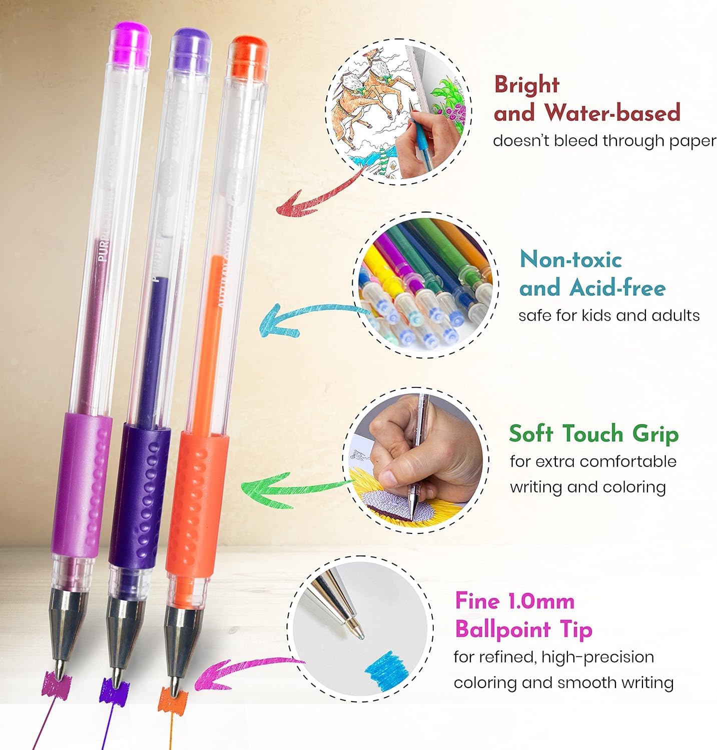 ColorIt Glitter Gel Pens For Adult Coloring Books 96 Pack With Mandalas Volume VI,