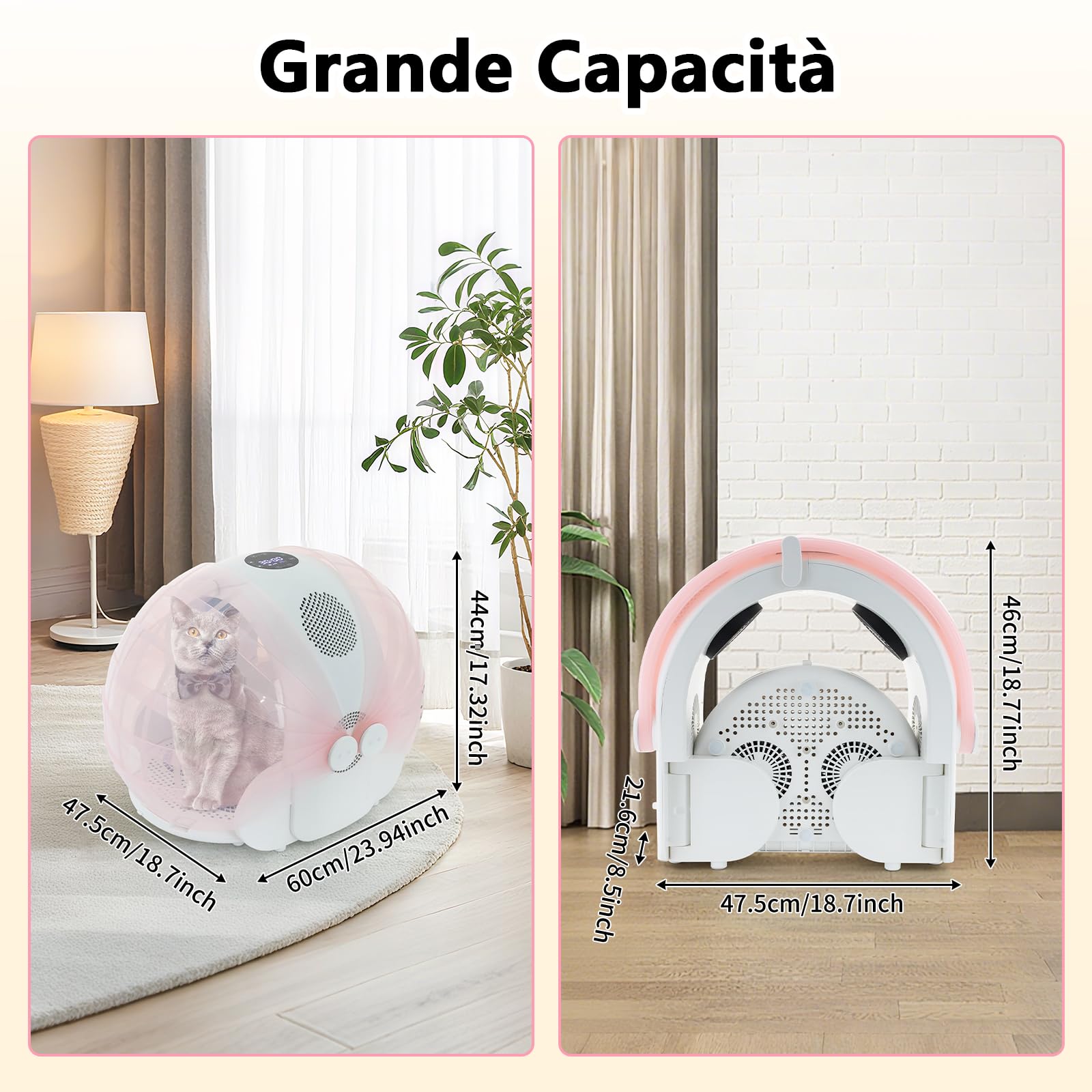 Secchiello automatico per animali domestici, silenzioso, per animali domestici, 600 W, flusso d'aria a 360°, pieghevole, asciugacapelli, asciugacapelli, asciugacapelli, asciugacapelli